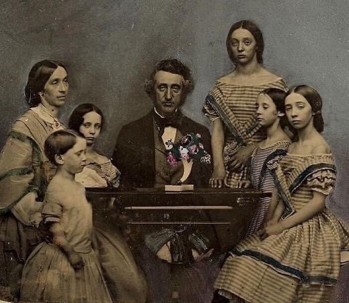 Hand-Coloured Daguerreotype Portrait Of Unknown Family Portrait C1850