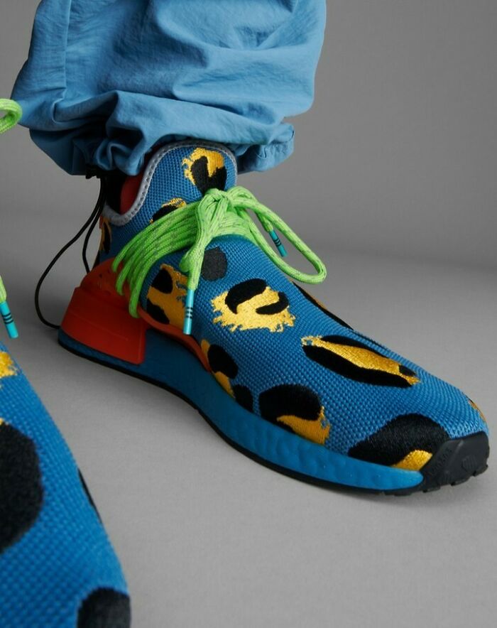 Bright, weird shoes with bold patterns, neon laces, and unique design.