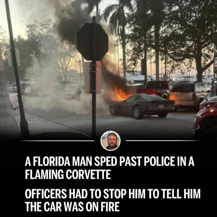 Burning Corvette speeds past police in Florida.