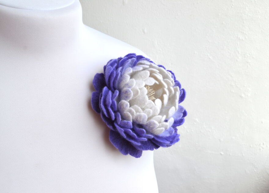 Purple And White Peony Brooch