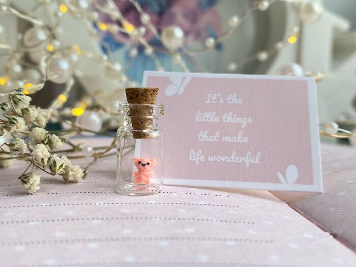 Tiny Crochet Bear In Glass Bottle