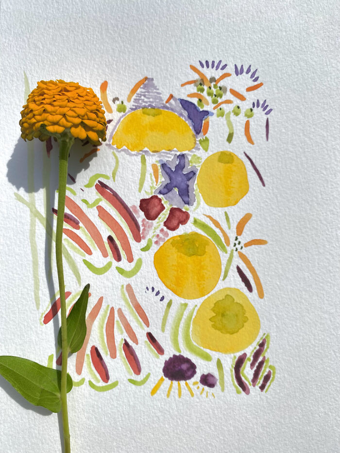Abstract Zinnia Bouquet, Watercolor On Paper, Painted In 2022 By Mariestephensart.com