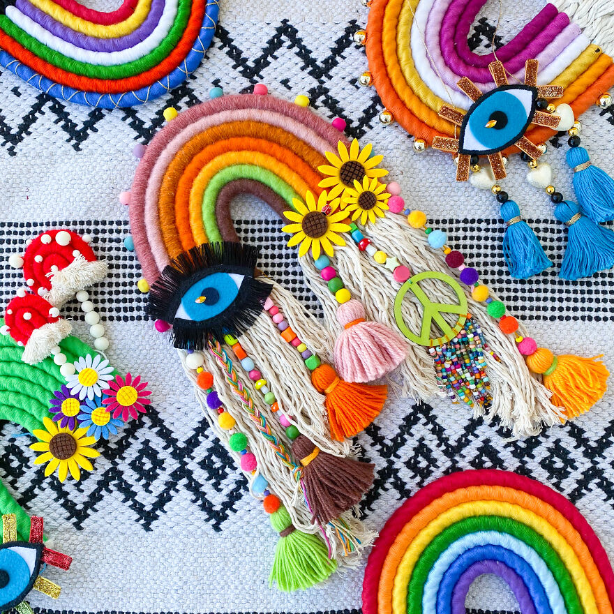 I Create Fiber Rainbows Wall Hanging