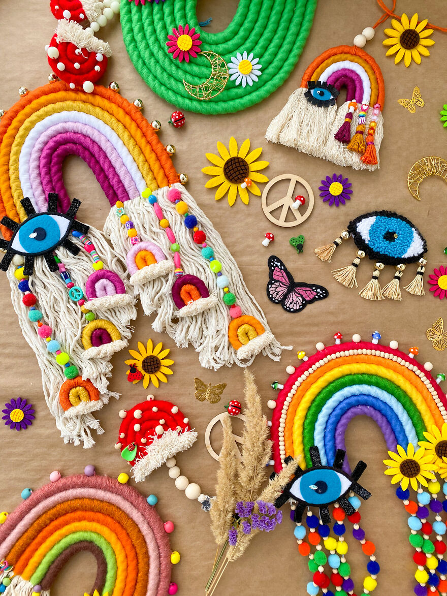 I Create Fiber Rainbows Wall Hanging
