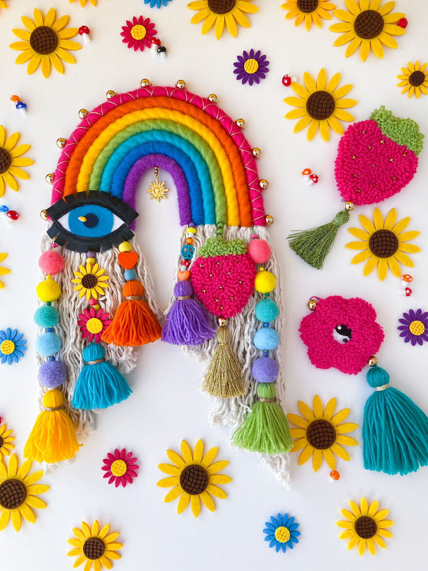 I Create Fiber Rainbows Wall Hanging