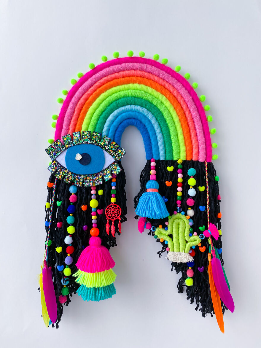 I Create Fiber Rainbows Wall Hanging
