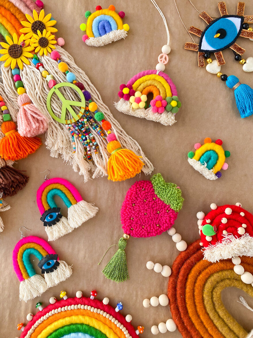 I Create Fiber Rainbows Wall Hanging