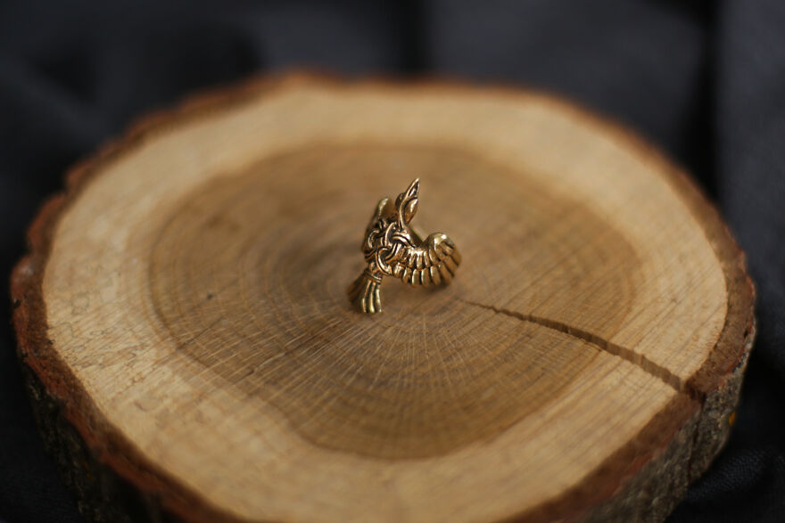 Raven Ring With Celtic Ornament