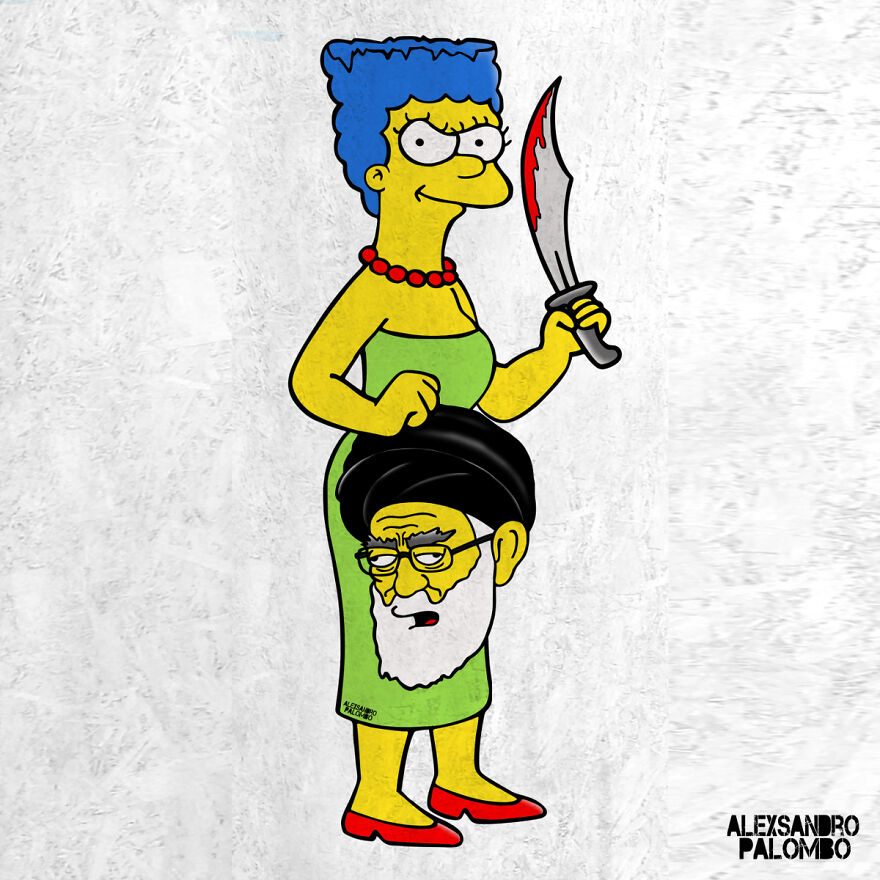 Behind "The Cut" Story Mural Featuring Marge Simpson Supporting The Iranian Protests Which Was Censored In Milan Italy