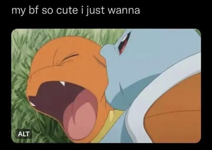 Two animated characters representing life with a boyfriend in a humorous meme, conveying affection and playfulness.