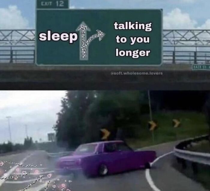 Car swerves off road towards "talking to you longer" sign, depicting life with a boyfriend.