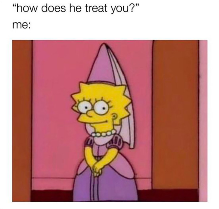 Lisa Simpson dressed as a princess, with a caption humorously representing life with a boyfriend.