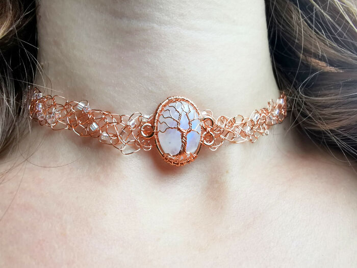 A Wire Crochet Moonstone Necklace