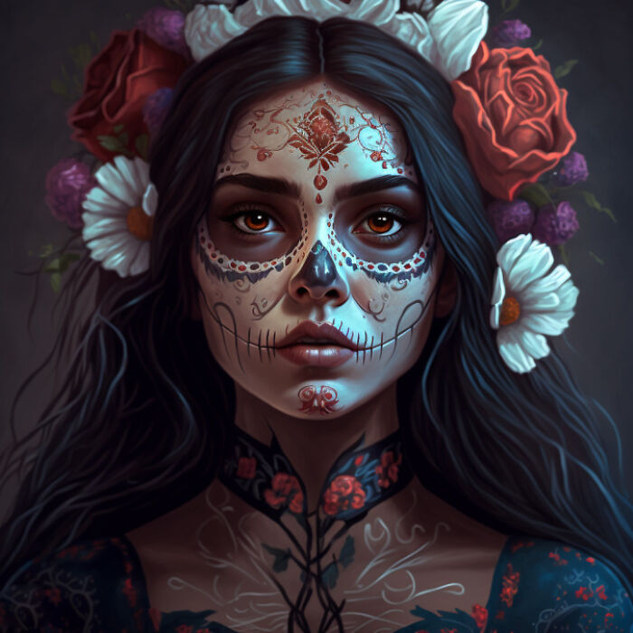 Mexican woman with flowers in her hair 