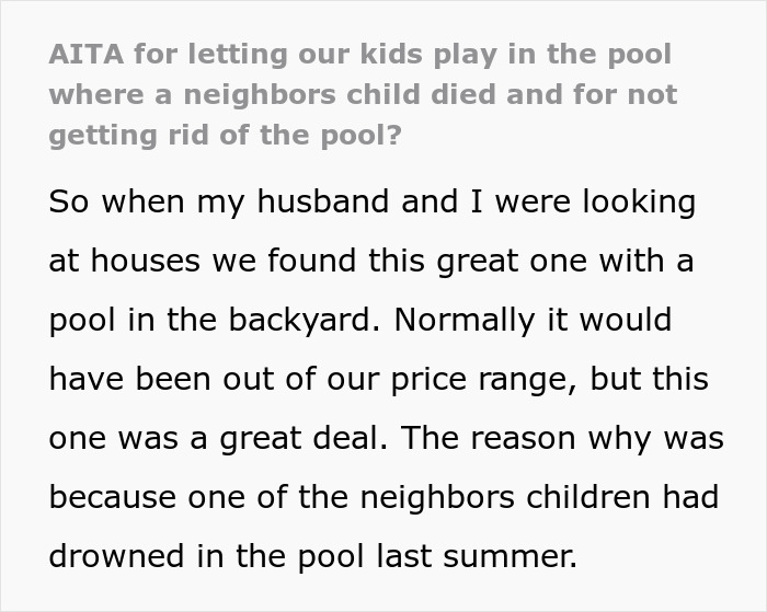 New Homeowners Refuse To Get Rid Of The Pool Their Neighbor's Kid Drowned In, Ask If They're Being Insensitive