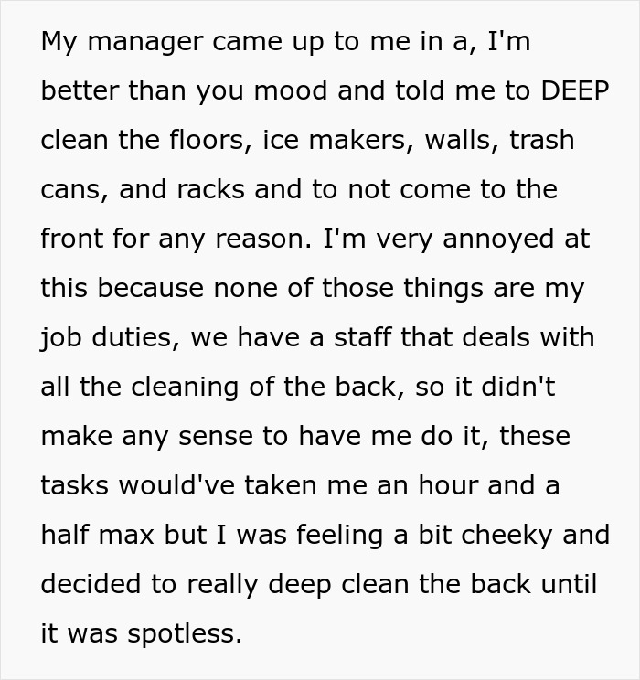 Restaurant Manager Asks Employee To Deep Clean The Back, Gets Mad When He Does Exactly That