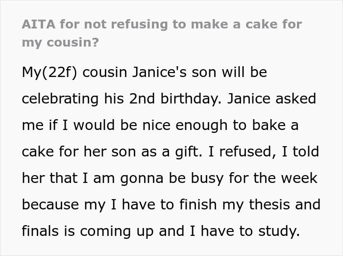 Family Has To Pick Sides After Woman Refuses To Bake More Cakes For Cousin After She Disappeared When She Had To Pay For The First One