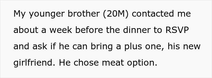 “You Just Assume Because I’m Vegan I Only Eat Salads?”: Sister Under Fire After Not Catering To Brother’s Vegan GF At Her Engagement Dinner “You Just Assume Because I’m Vegan I Only Eat Salads?”: Sister Under Fire After Not Catering To Brother’s Vegan GF At Her Engagement Dinner