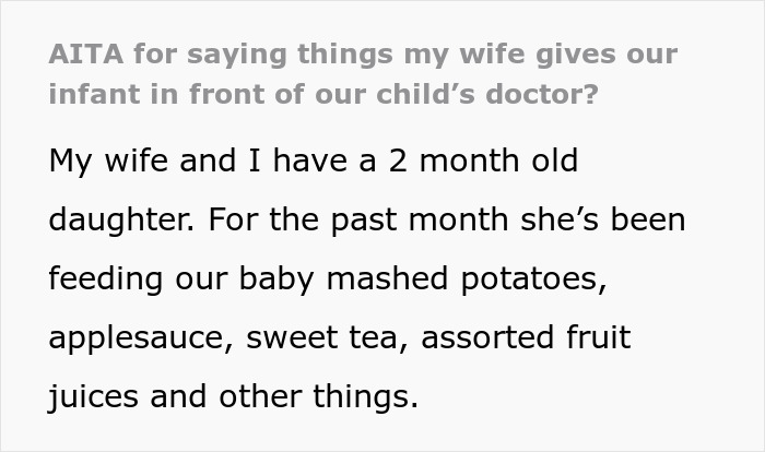 “She Lied”: Dad Tells Pediatrician The Truth About What His Wife Has Been Feeding Their 2-Month-Old Daughter “She Lied”: Dad Tells Pediatrician The Truth About What His Wife Has Been Feeding Their 2-Month-Old Daughter
