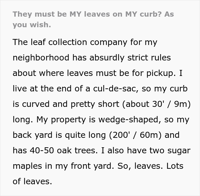 Man Buys The Rights To His Neighbors' Leaves To Mess With Leaf Collection Company's Ridiculous Rules By Building A Giant Pile Man Buys The Rights To His Neighbors' Leaves To Mess With Leaf Collection Company's Ridiculous Rules By Building A Giant Pile