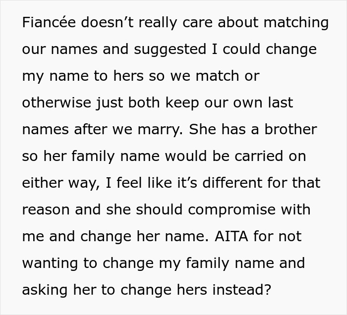 Man Wonders If He Is Wrong To Want His Fianc&eacute;e To Have His Last Name When She Doesn&rsquo;t