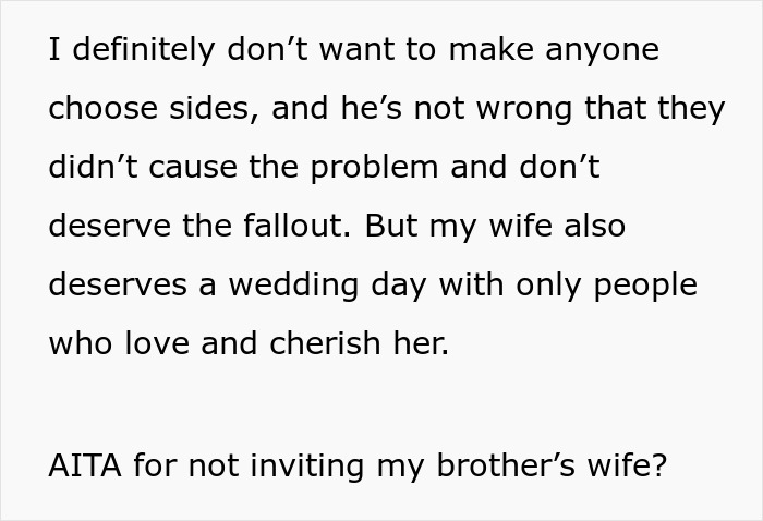 SIL Fat-Shames This Guy's Fianc&eacute;e, Gets Upset When She Gets Excluded From Their Wedding, Despite Her Husband Getting To Go