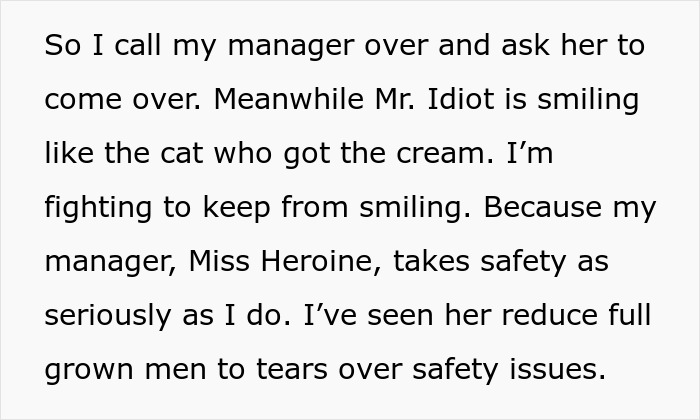 Man Is Upset His Female Colleague Was Shouting At Him While He Was Breaking Safety Rules, Wants To See Her Manager Who Fires Him On The Spot