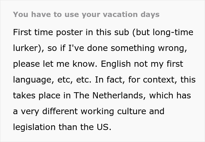 “You Have To Use Your Vacation Days”: Employee Makes Company Backpedal After Saying They Can’t Cash In Their Unused Vacation Days “You Have To Use Your Vacation Days”: Employee Makes Company Backpedal After Saying They Can’t Cash In Their Unused Vacation Days