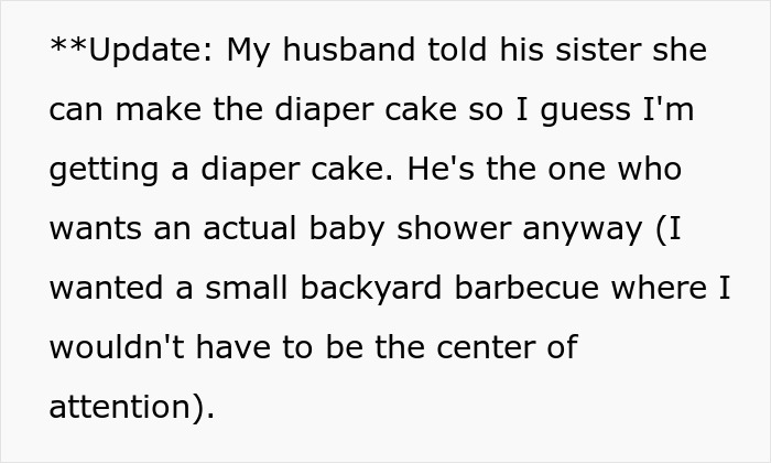 Expecting Mom Gets Called Out By Her Sister-In-Law For Not Wanting A 'Diaper Cake' For The Upcoming Baby Shower Expecting Mom Gets Called Out By Her Sister-In-Law For Not Wanting A 'Diaper Cake' For The Upcoming Baby Shower