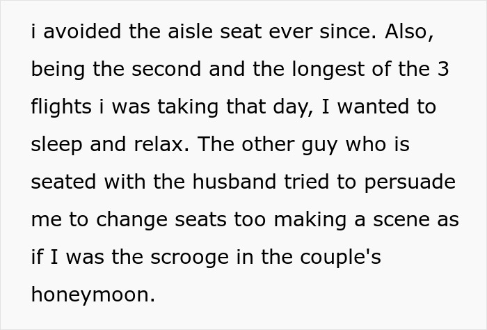 Entitled Newlyweds Are Upset Fellow Plane Traveler Refused To Accommodate For Their Lack Of Foresight When Booking Plane Seats