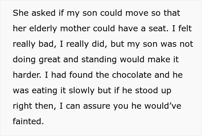 Parent Refuses To Make Their Ill 17-Year-Old Son Give Up His Seat For An Elderly Woman, Wonders If They Did The Right Thing Parent Refuses To Make Their Ill 17-Year-Old Son Give Up His Seat For An Elderly Woman, Wonders If They Did The Right Thing