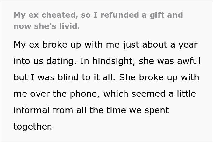 “My Ex Cheated, So I Refunded A Gift And Now She’s Livid” “My Ex Cheated, So I Refunded A Gift And Now She’s Livid”
