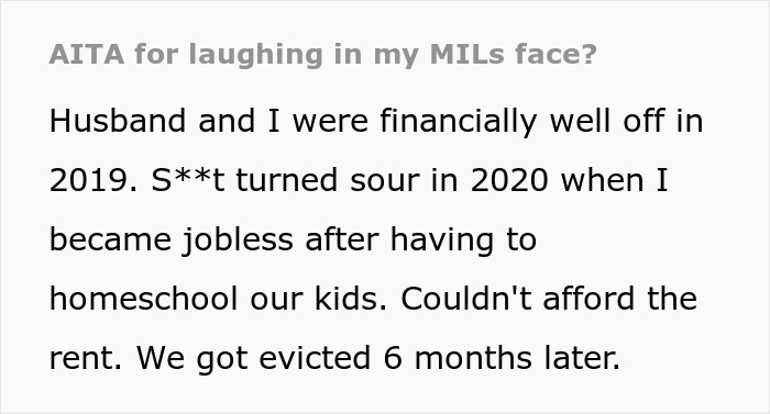 Mom Refuses To Help MIL Who Abandoned Them When They Were Homeless, Laughs In Her Face Mom Refuses To Help MIL Who Abandoned Them When They Were Homeless, Laughs In Her Face