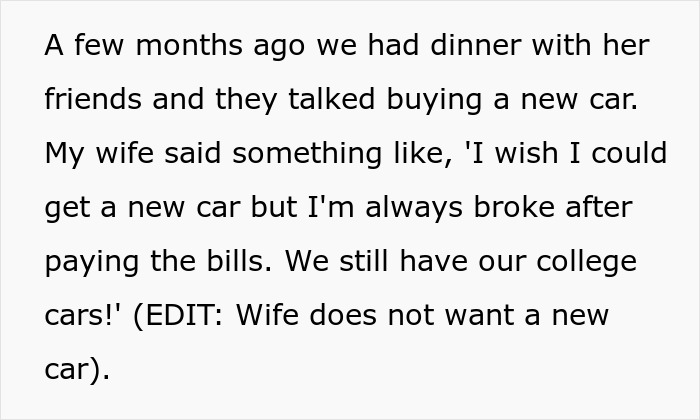 Husband Is Tired Of Wife's Pity Story That They're Broke, Reveals They're Actually Millionaires, Making Her Look Like A Liar