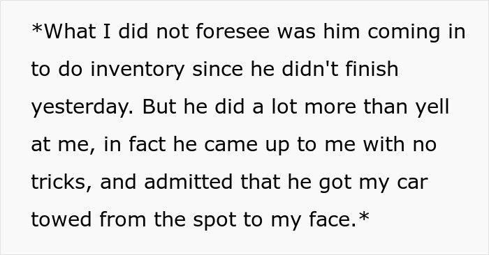 Entitled Boss Gets Placed On Leave After Wrongfully Towing Employee's Car For Parking In 'His Spot'