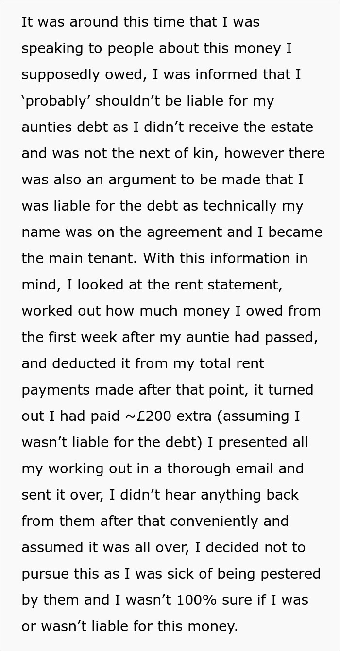 Person Is Annoyed When They &ldquo;Inherit&rdquo; A House From Aunt And Get Hounded By Housing Association For Rent Money When In Fact They Owe Them $240