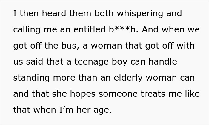 Parent Refuses To Make Their Ill 17-Year-Old Son Give Up His Seat For An Elderly Woman, Wonders If They Did The Right Thing Parent Refuses To Make Their Ill 17-Year-Old Son Give Up His Seat For An Elderly Woman, Wonders If They Did The Right Thing
