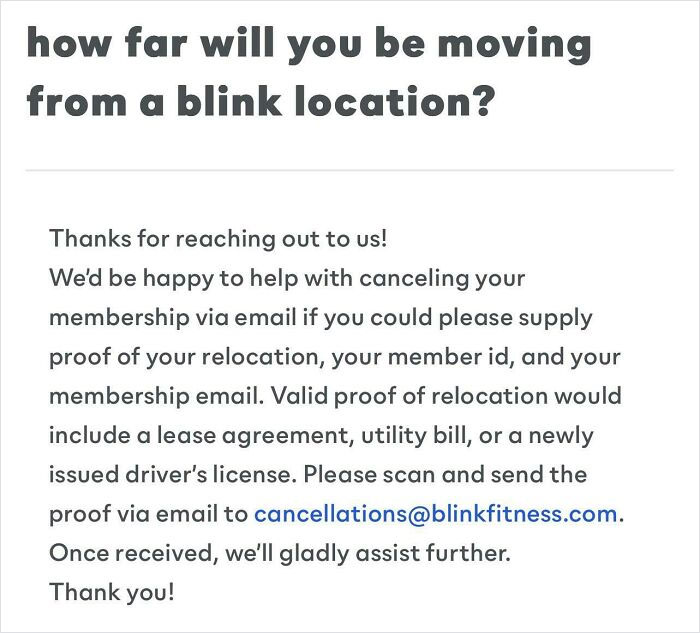 Message I Received When Attempting To Cancel My Gym Membership