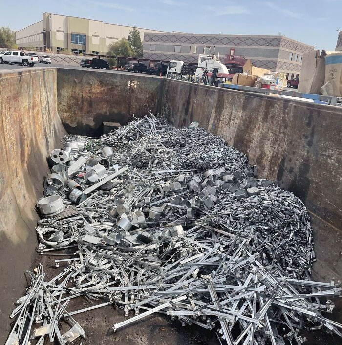 Unused Material From The Job Site. Our Boss Said That It's Cheaper, To Just Throw It All Away. This Bin Will Be Full By The End Of The Week