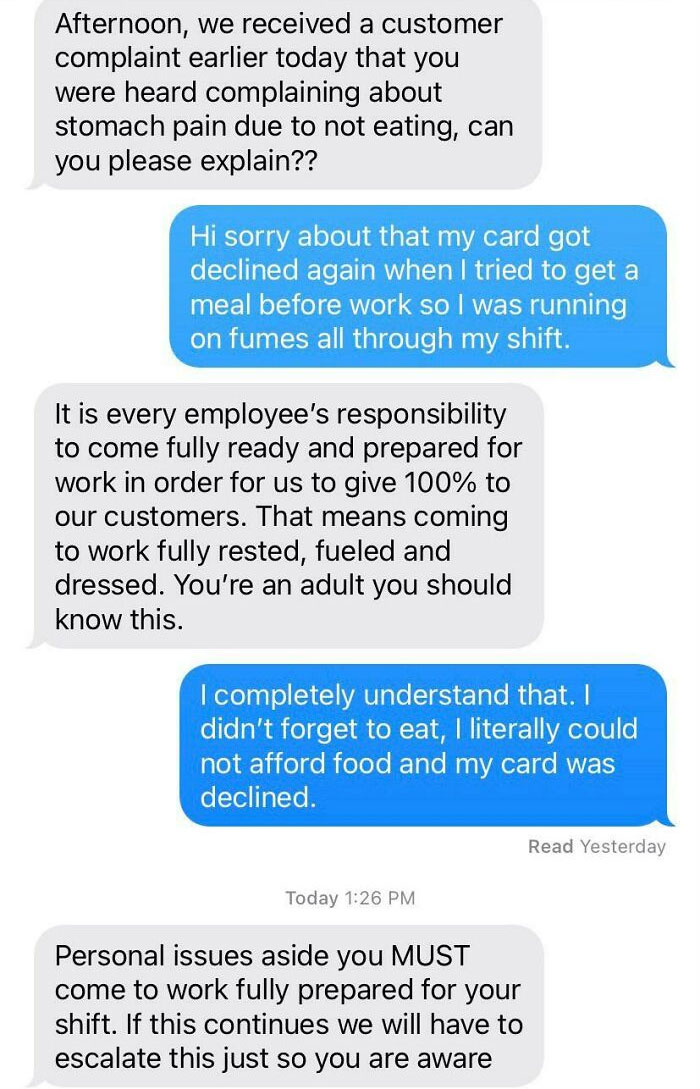 My Store Manager Yelled At Me Because I Can Barely Afford To Eat