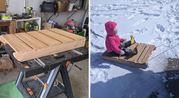 Woke Up To Snowmageddon In Texas And Sister Asked If I Had A Sled For Her Daughter (Which I Didn't) So I Built Her A Shitty One Real Quick