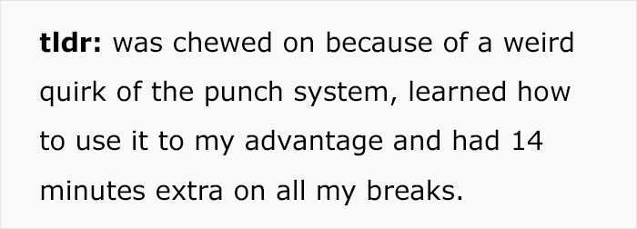 "She Saw Me Punching In And Out": Employee Figures Out How To Cheat The Punch Card System After Being Reprimanded By Boss "She Saw Me Punching In And Out": Employee Figures Out How To Cheat The Punch Card System After Being Reprimanded By Boss