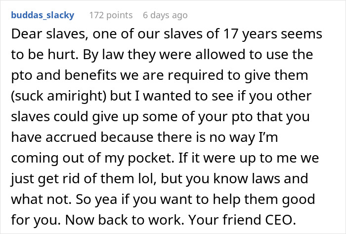 Unbelievable Note From CEO Asking Workers To Donate Their PTO To Hospitalized Long-Term Employee Goes Viral