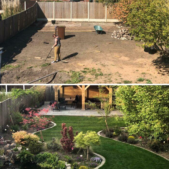 Our Back Garden Project. The Photos Are Taken Exactly One Year Apart
