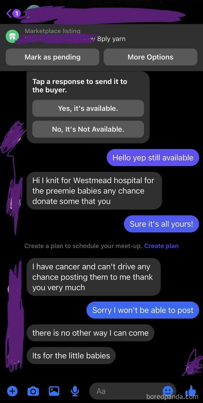 Chat conversation showing difficult buyer requests illustrating the pain of selling online and handling tough buyers.