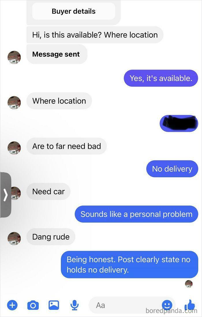 Screenshot of online seller dealing with a difficult buyer, illustrating why selling online can be such a pain.