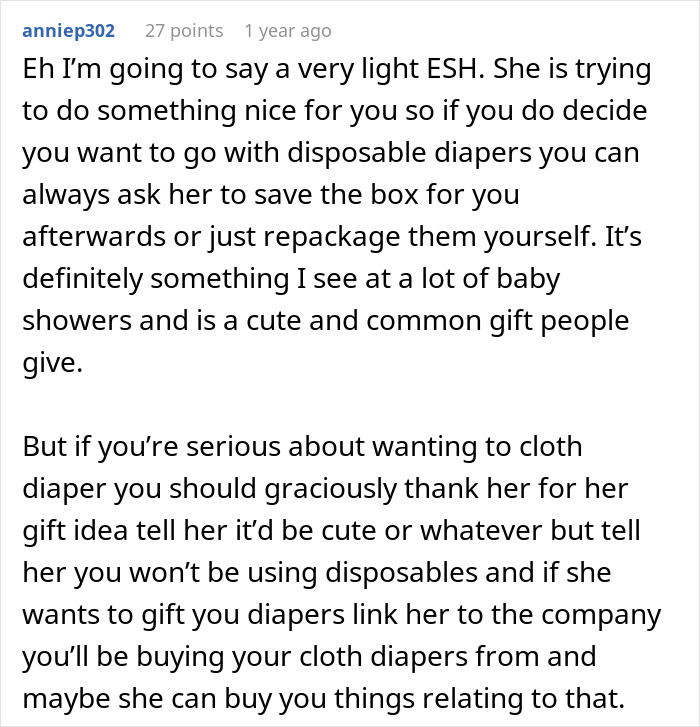 Expecting Mom Gets Called Out By Her Sister-In-Law For Not Wanting A 'Diaper Cake' For The Upcoming Baby Shower Expecting Mom Gets Called Out By Her Sister-In-Law For Not Wanting A 'Diaper Cake' For The Upcoming Baby Shower