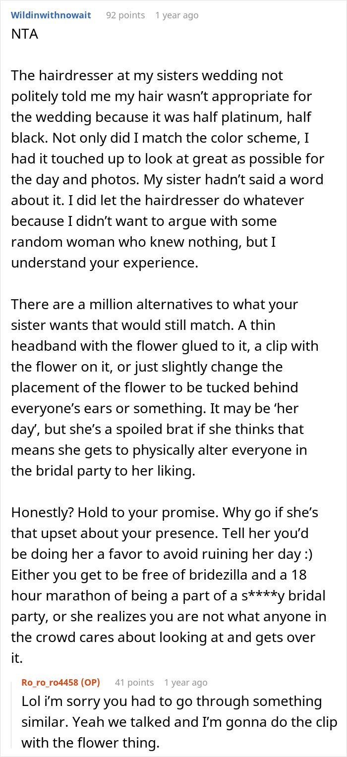Bridezilla Cries And Tells Her Sister Not To Come To Her Wedding, Trying To Guilt Her Into Growing Out Her Hair For The Wedding