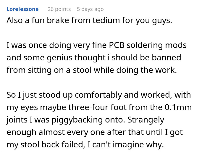 &ldquo;Our Chairs Were Taken Away So We Could Not Sit Down&rdquo;: Mechanics End Up Costing Employer Thousands In Malicious Compliance