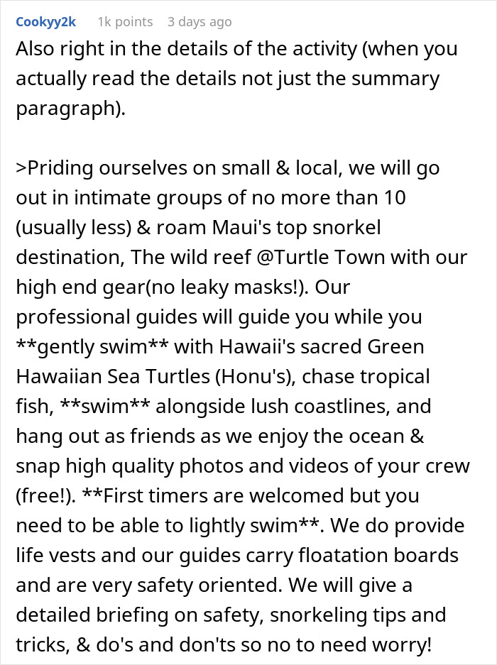 Non-Swimmer Books A Snorkeling Tour, Gets Roasted By A Business Owner When He Leaves 1-Star Review Online